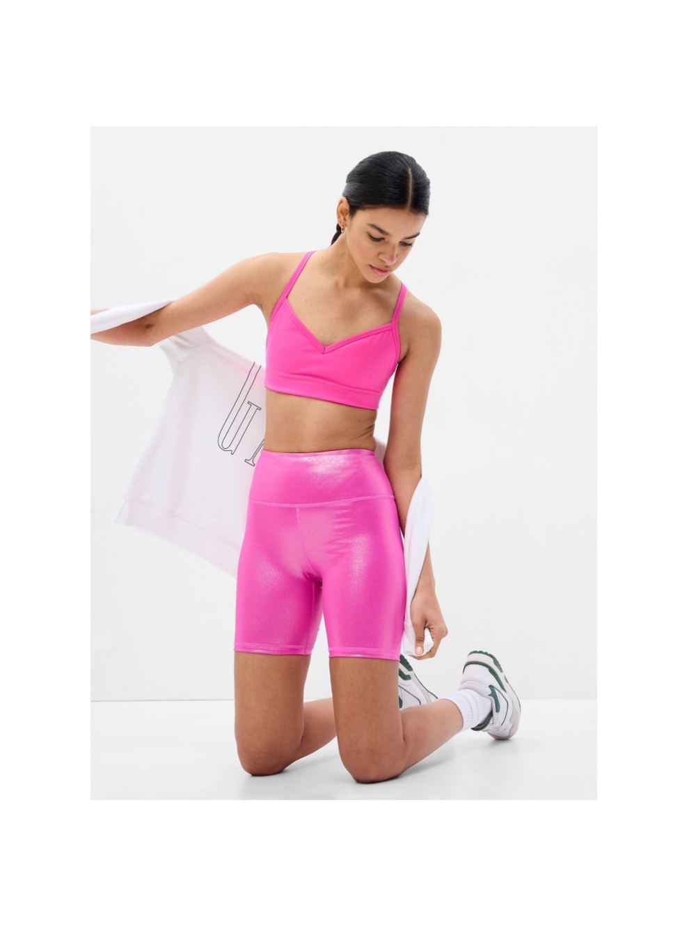 Gapfit Recycled Power Bike Shorts in Pink Shimmer Size M